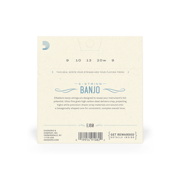 D'Addario EJ60 5 String Banjo 09-20 Regular Light Set