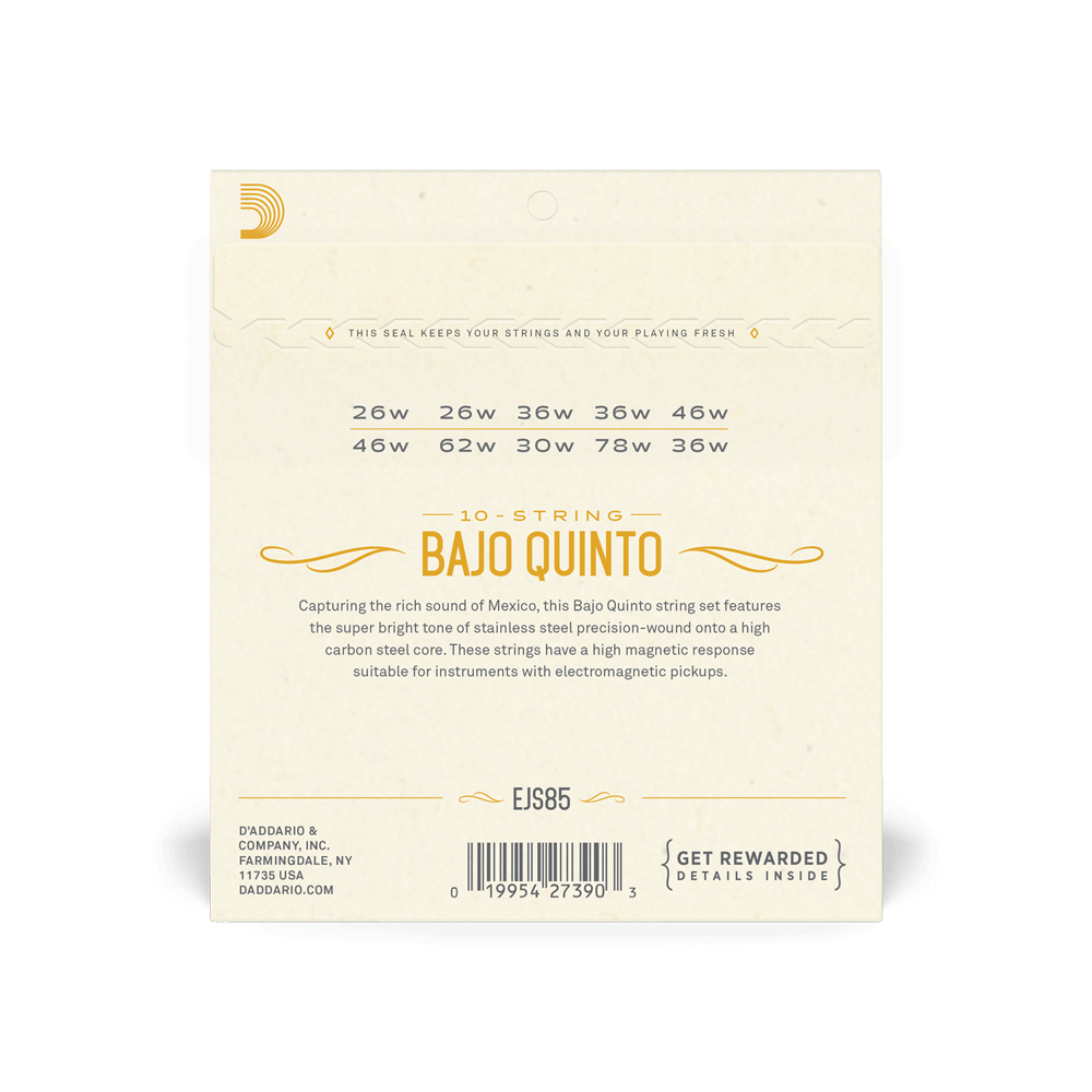 D'Addario EJS85 Bajo Quinto Stainless Steel Guitar Strings - 10 String Set