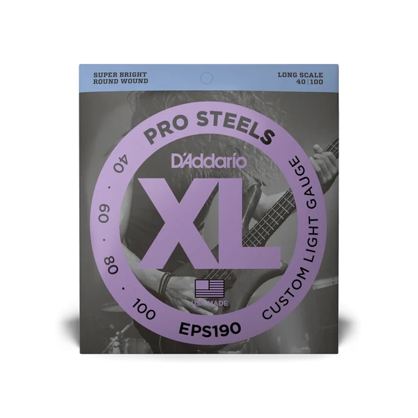 D'Addario EPS190 ProSteels Long Scale Custom Light Bass Guitar Strings, 40-100 - Steel