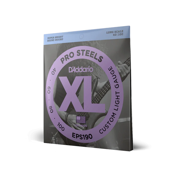 D'Addario EPS190 ProSteels Long Scale Custom Light Bass Guitar Strings, 40-100 - Steel