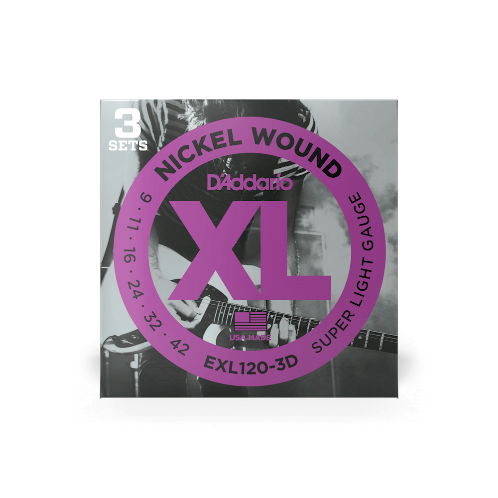 D'Addario EXL120-3D XL nickel wound electric guitar strings, super light 9-42, 3-pack - view 2