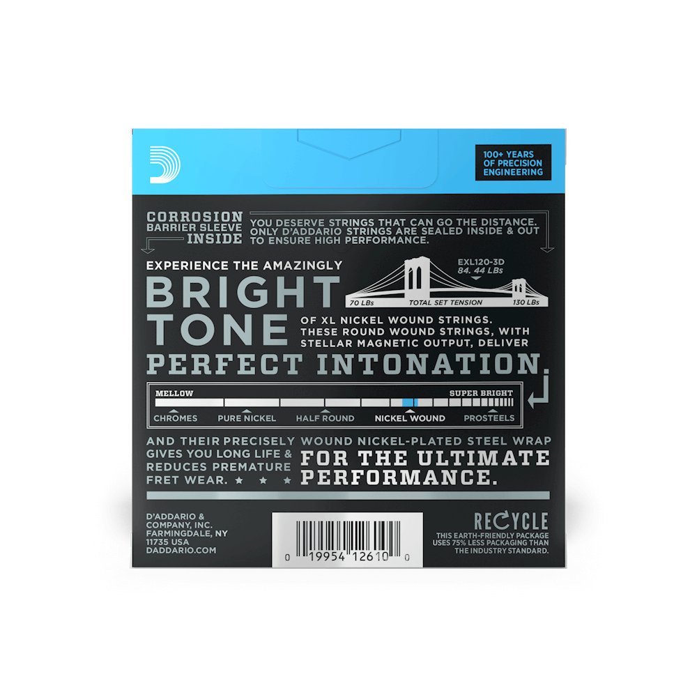 D'Addario EXL120-3D XL nickel wound electric guitar strings, super light 9-42, 3-pack - view 3