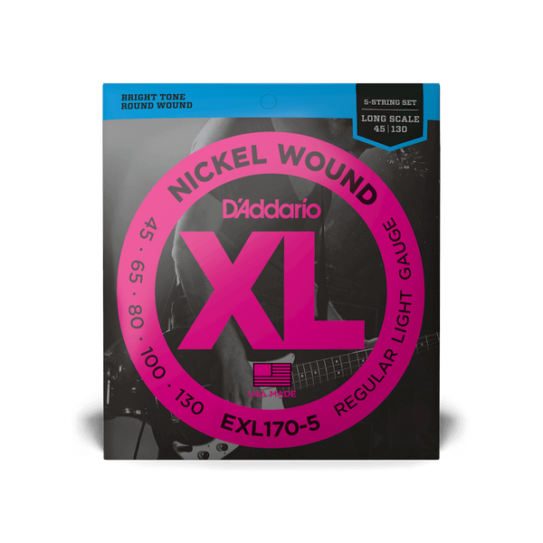 D'Addario EXL170-5 Nickel Wound Long Scale Bass Guitar Strings, Light Gauge