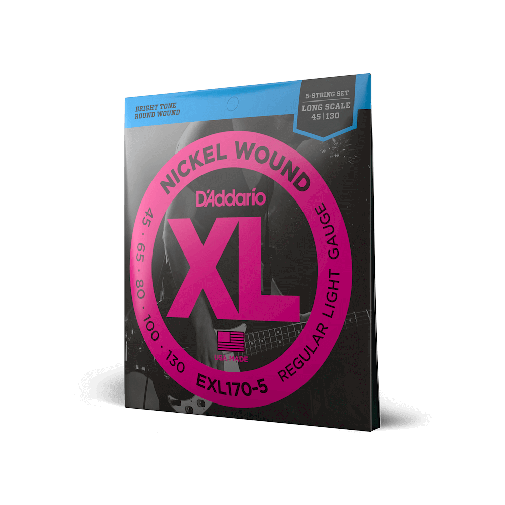 D'Addario EXL170-5 XL nickel wound 5-string bass strings, 45-130, long scale