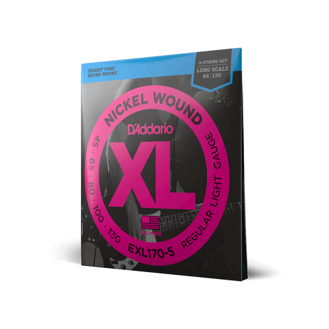 D'Addario EXL170-5 Nickel Wound Long Scale Bass Guitar Strings, Light Gauge
