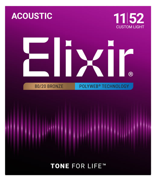 Elixir 11025 Polyweb 80/20 Bronze Acoustic Guitar Strings - Custom Light (11-52)