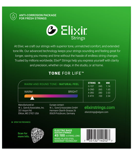 Elixir 14052 Nickel-Plated Steel Electric Bass Strings with NANOWEB Technolog 4 String 45-100