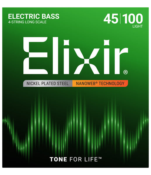 Elixir 14052 Nickel-Plated Steel Electric Bass Strings with NANOWEB Technolog 4 String 45-100