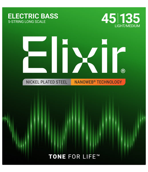 Elixir 14207 45-135 Nickel-Plated Steel Electric Bass Strings with NANOWEB Technology