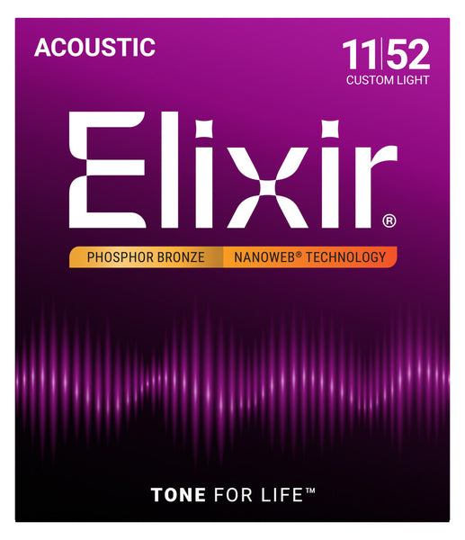 Elixir 16027 Nanoweb Phosphor Bronze Acoustic Guitar Strings - Custom Light (11-52)