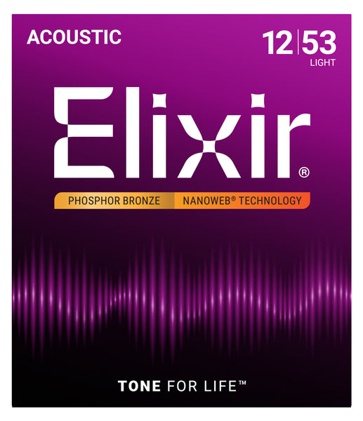 Elixir 16052 Nanoweb Phosphor Bronze Acoustic Guitar Strings - Light (12-53)