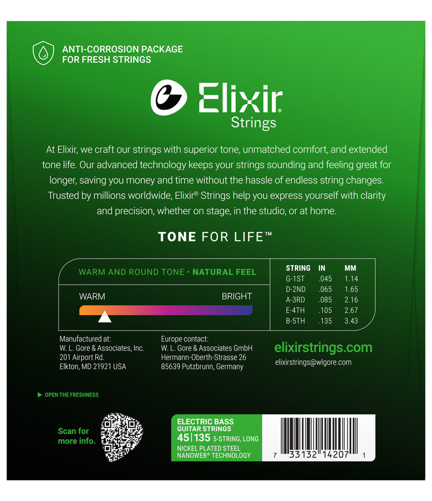Elixir 14207 45-135 Nickel-Plated Steel Electric Bass Strings with NAN ...