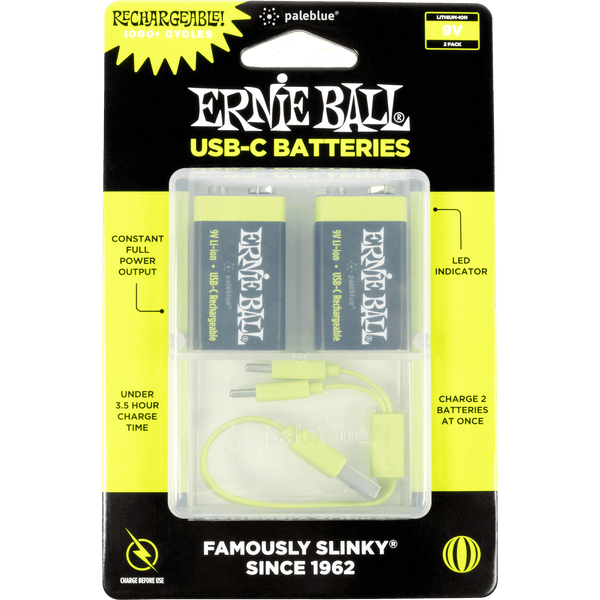 Ernie Ball 9642 USB-C Rechargeable 9v Battery by Paleblue - 2-pack