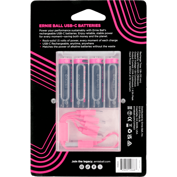 Ernie Ball 9643 USB-C Rechargeable AA Battery by Paleblue - 4-pack