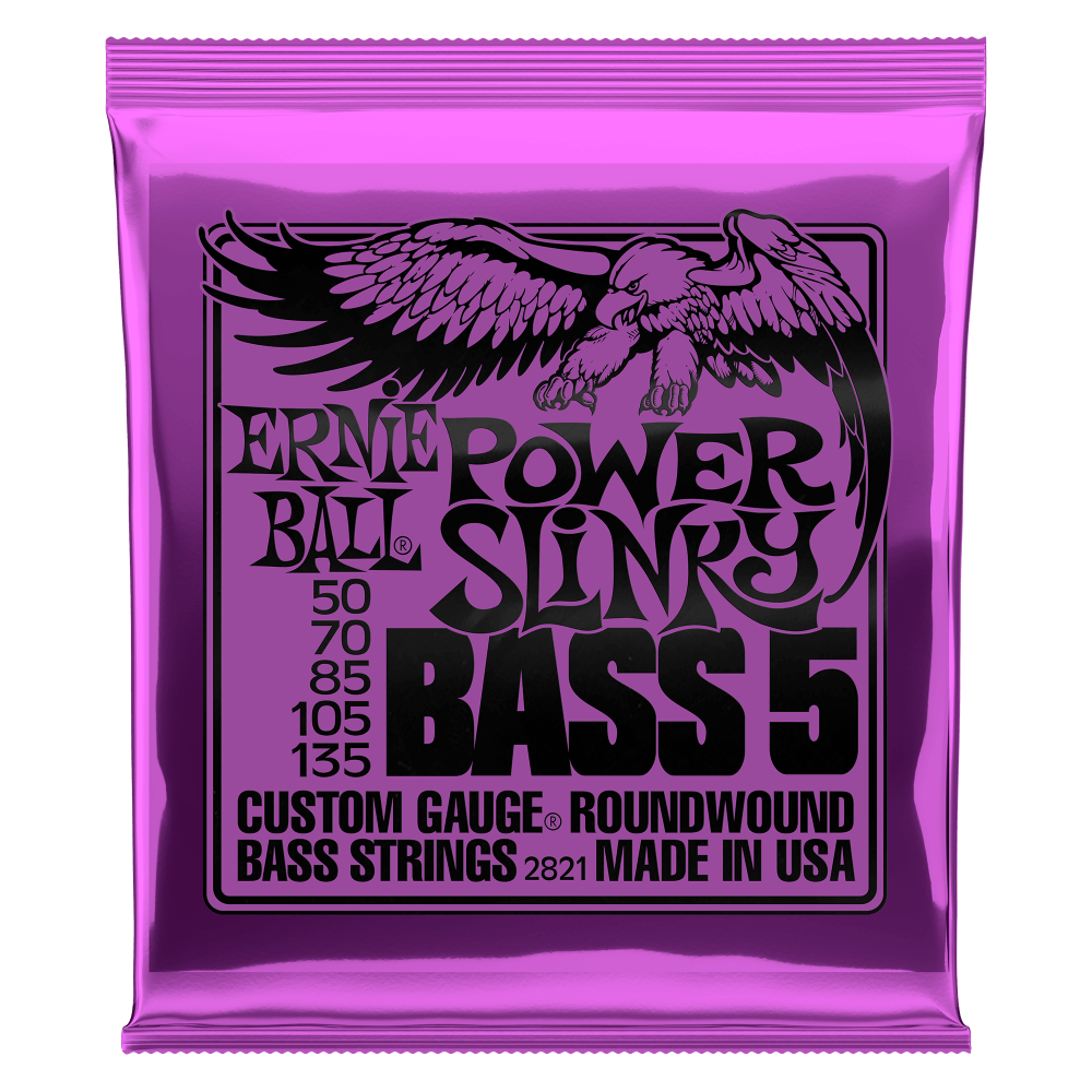 Ernie Ball P02821 Power Slinky 5-String Nickel Wound Electric Bass Strings, 50-135