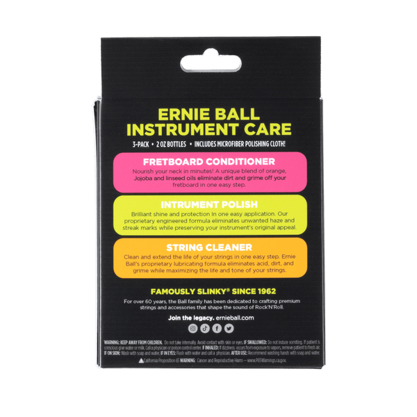 Ernie Ball P04225 Instrument Care 3-pack with Microfiber Polish Cloth