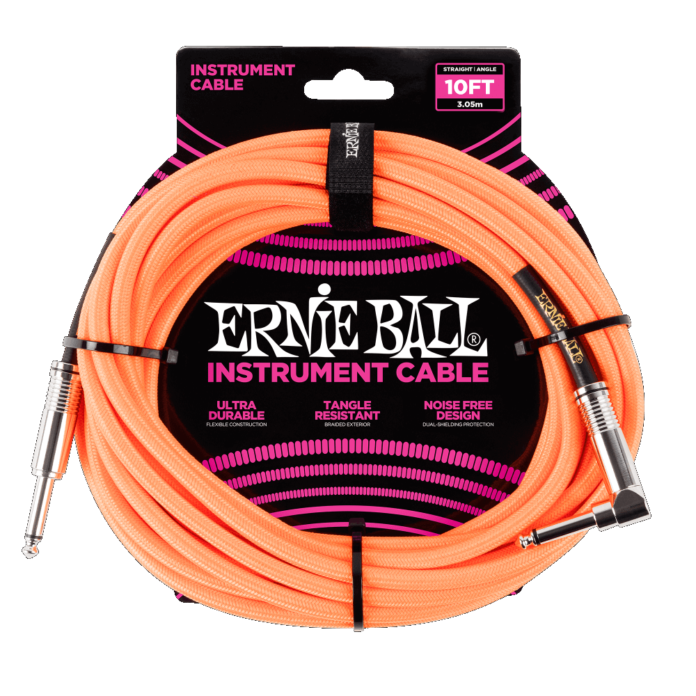 Ernie Ball 6079 BRAIDED INSTRUMENT CABLE STRAIGHT/ANGLE 10FT - NEON ORANGE