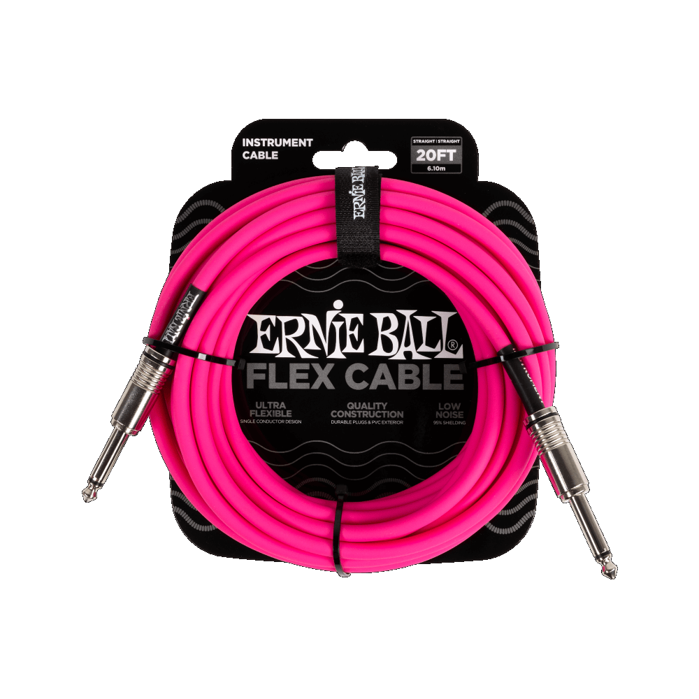 Ernie Ball P06418 FLEX INSTRUMENT CABLE STRAIGHT/STRAIGHT 20FT - PINK