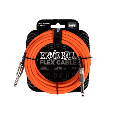 Ernie Ball P06421 FLEX INSTRUMENT CABLE STRAIGHT/STRAIGHT 20FT - ORANGE