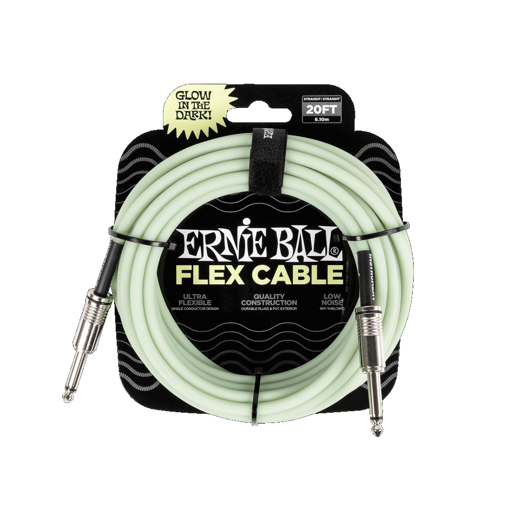 Ernie Ball P06437 FLEX INSTRUMENT CABLE STRAIGHT/STRAIGHT 20FT - GLOW IN DARK