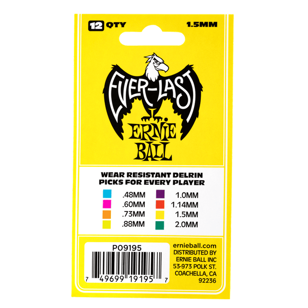 Ernie Ball P09195 Everlast Picks - 1.5mm Yellow - 12 Pack