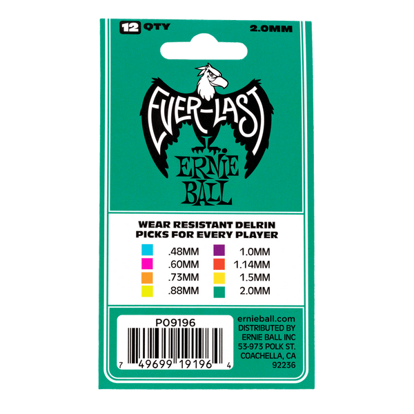 Ernie Ball P09196 Everlast Picks - 2.0mm Teal - 12 Pack