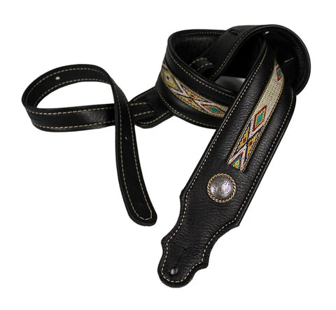 Franklin Strap 11A-BK-N 2" Southwest Padded Leather Guitar Strap - Black