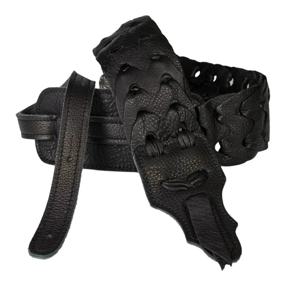 Franklin Strap 3" Link Glove Leather Handmade Guitar Strap - Black