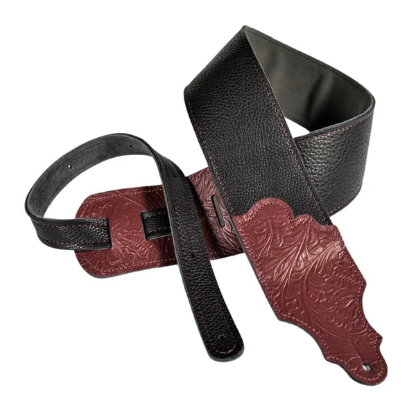 Franklin Strap FSWT-BK-R 3" Tooled Glove Leather Guitar Strap -  Black/Red