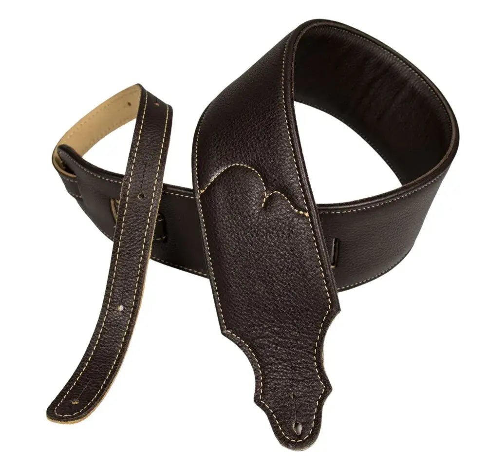 Franklin Strap 10B-CH-N 2.5" Padded Glover Leather Guitar Strap - Chocolate with Natural Leather Stitching
