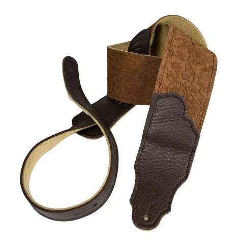 Franklin Strap FSSE-CA-CH 2.5" Embossed Suede Guitar Strap - Caramel with Chocolate End Tabs