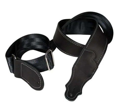Franklin Strap HB2-BK-BKS 2" Leather Hybrid Seatbelt Backing - Black with Silver Stitching and Chrome Slider