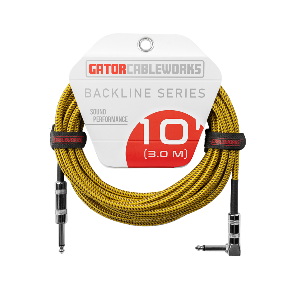 Gator GCWB-INS-10RABRY Backline Series 10 Foot Straight to Right Angle Braided Instrument Cable - Brown/Yellow