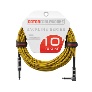 Gator GCWB-INS-10RABRY Backline Series 10 Foot Straight to Right Angle Braided Instrument Cable - Brown/Yellow