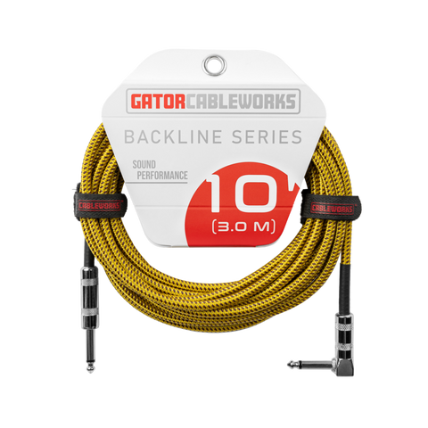 Gator GCWB-INS-10RABRY Backline Series 10 Foot Straight to Right Angle Braided Instrument Cable - Brown/Yellow