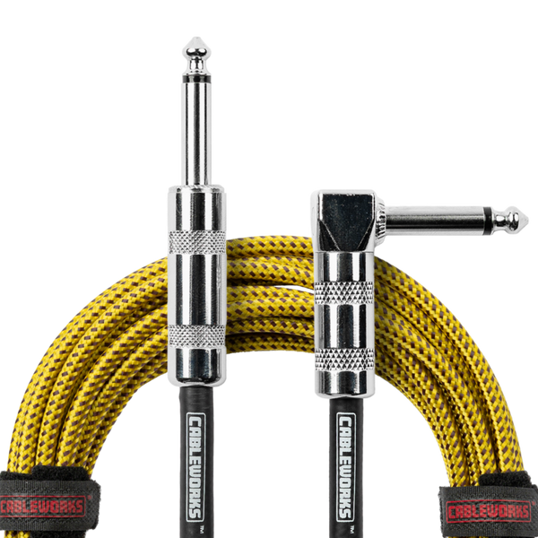 Gator GCWB-INS-10RABRY Backline Series 10 Foot Straight to Right Angle Braided Instrument Cable - Brown/Yellow