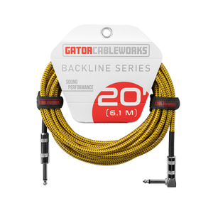 Gator GCWB-INS-20RABRY Backline Series 20 Foot Straight to Right Angle Braided Instrument Cable - Brown & Yellow