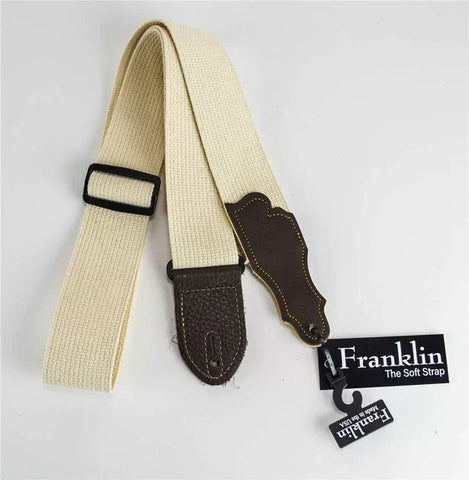 Franklin Strap 1-N-CA 2" Natural Cotton Caramel Glove Leather End Tab Guitar Strap
