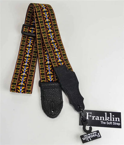 Franklin Strap F2-O-BK 2” Orange Folk Woven Nylon Black Leather End Tab Guitar Strap
