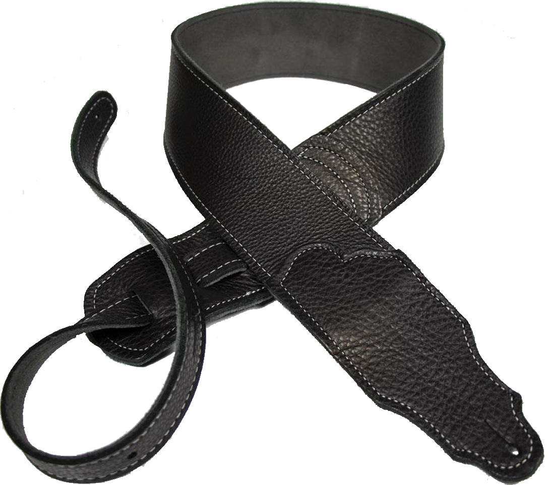 Franklin Strap 4B-BK-S 2.5" Purist Glove Leather Black with Silver Stitch and Leatherette Backing Guitar Strap