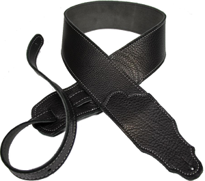 Franklin Strap 4B-BK-S 2.5" Purist Glove Leather Black with Silver Stitch and Leatherette Backing Guitar Strap