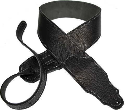 Franklin Strap 4B-BK-S 2.5" Purist Glove Leather Black with Silver Stitch and Leatherette Backing Guitar Strap