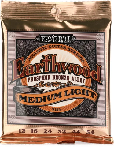 Ernie Ball 2146 Earthwood Medium Light Phosphor Bronze Acoustic Guitar Strings 12-54 Gauge