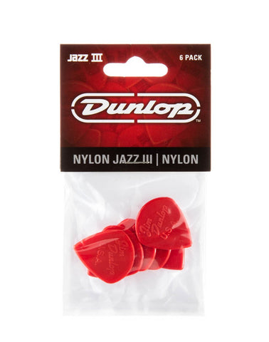 Dunlop Jazz III Pointed Nylon 6 Pick Pack Red
