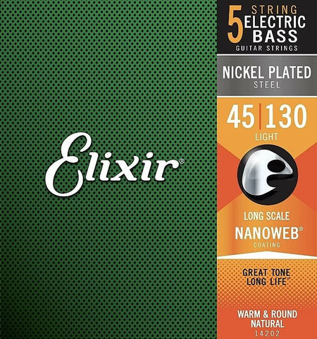 Elixir 14202 Nanoweb Nickel Plated Steel 5-String Electric Bass Strings - Light (45-130)