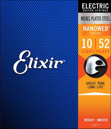 Elixir 12077 Nanoweb Nickel Plated Steel Electric Guitar Strings - Light Top/Heavy Bottom (10-52)