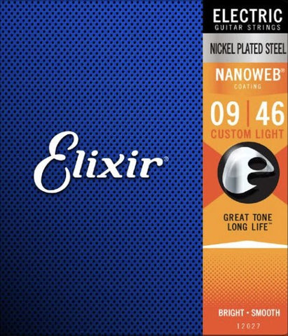 Elixir 12027 Nanoweb Nickel Plated Steel Electric Guitar Strings - Custom Light (9-46)