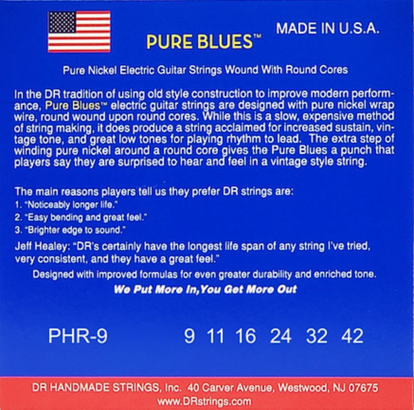 DR PHR-9 Pure Blues Lite Electric Guitar Strings (9-42)