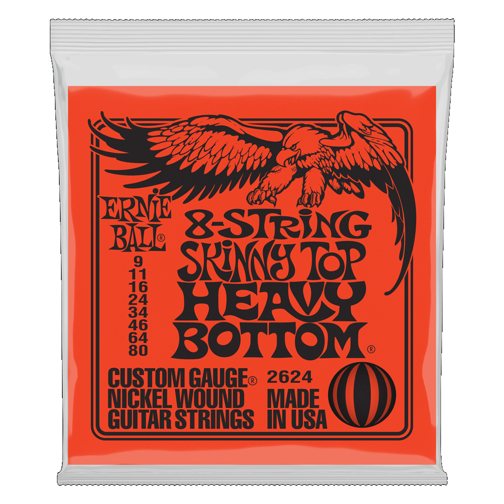Ernie Ball 2624 Slinky 8-String Skinny Top/Heavy Bottom Electric Guitar Strings 9-80