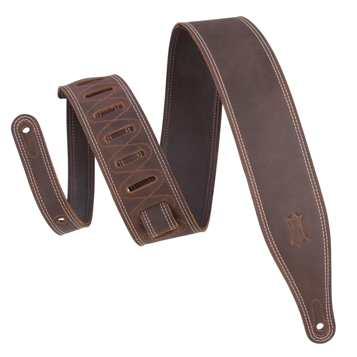 Levy's M17BDS-DBR Like Butter Series Guitar Strap - Double Stitched Dark Brown